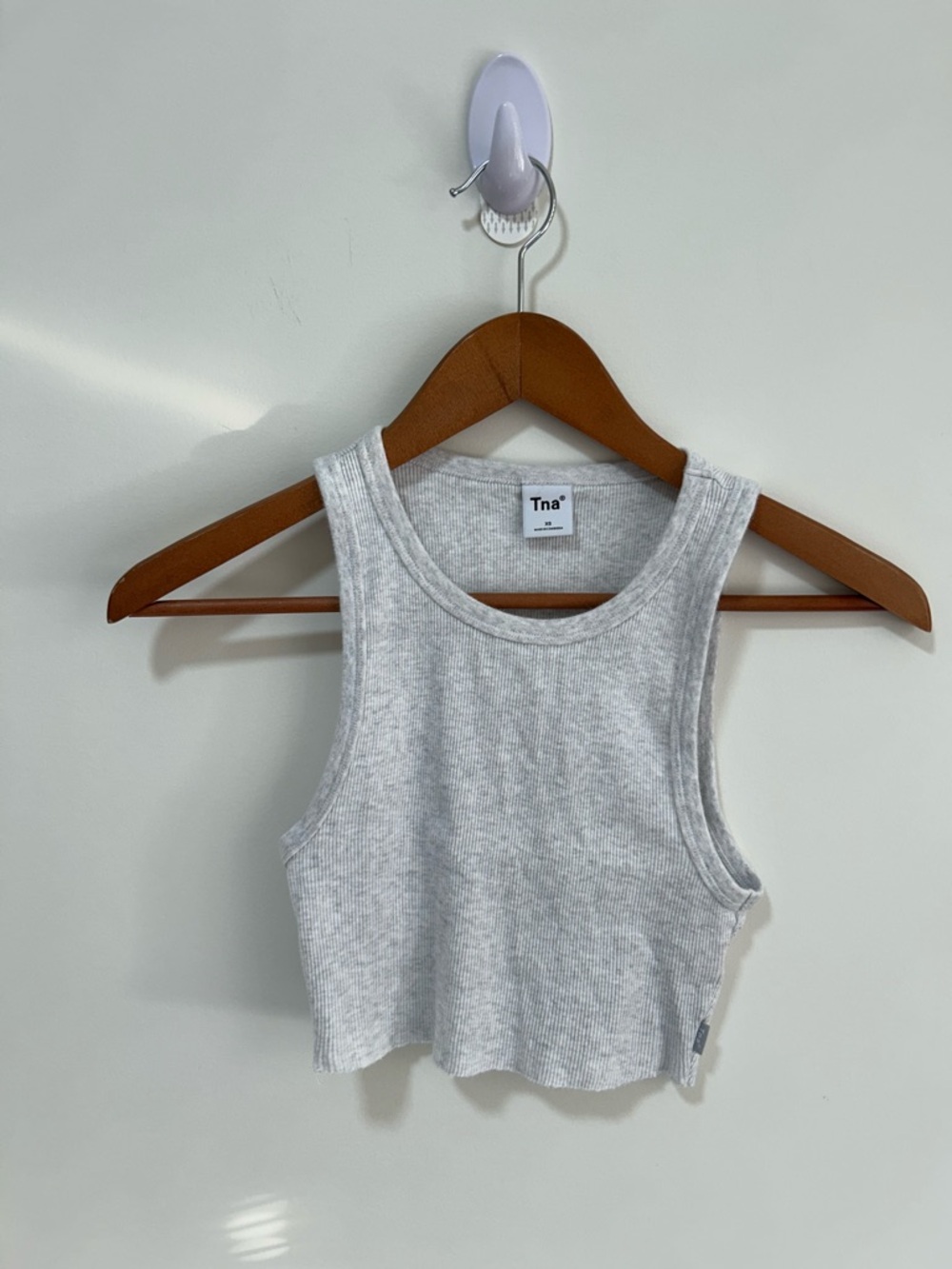 Aritzia TNA Light Gray Ribbed Crop Tank Top
